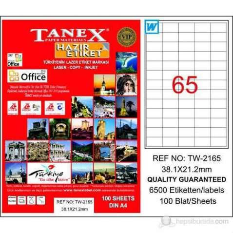 Tanex TW-2165 - 38,1 x 21,2 mm Laser Etiket 100 Adet