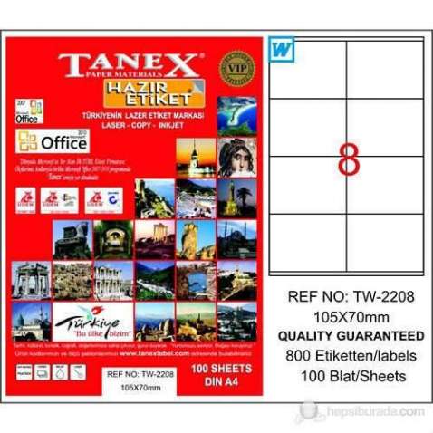 Tanex TW-2208 - 105 x 70 mm Laser Etiket 100 Adet Ücretsiz Kargo