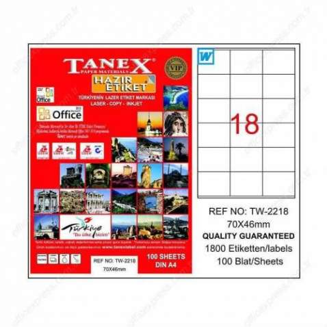 Tanex TW-2218 - 70 x 46 mm Laser Etiket 100 Adet Ücretsiz Kargo