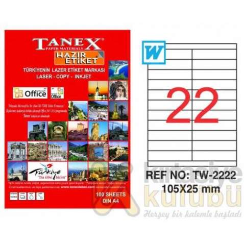 Tanex TW-2222 - 105 x 25 mm Laser Etiket 100 Adet Ücretsiz Kargo