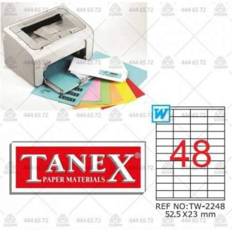 Tanex TW-2248 - 52,5 x 23 mm Laser Etiket 100 Adet Ücretsiz Kargo