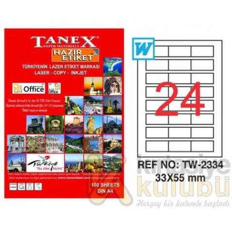 Tanex TW-2334 - 33 x 55 mm Laser Etiket 100 Adet Ücretsiz Kargo