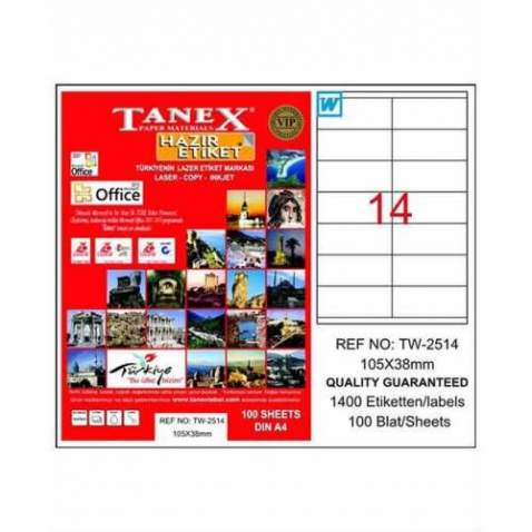 Tanex TW-2514 - 105 x 38 mm Laser Etiket 100 Adet Ücretsiz Kargo