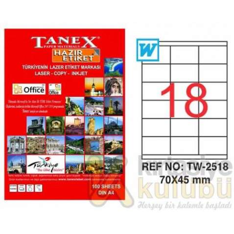 Tanex TW-2518 - 70x 45 mm Laser Etiket 100 Adet Ücretsiz Kargo