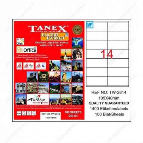 Tanex TW-2614 - 105 x 40 mm Laser Etiket 100 Adet Ücretsiz Kargo