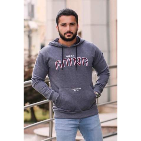 Antrasit Baskılı Kapşonlu Sweatshirt 2667 - Antrasit