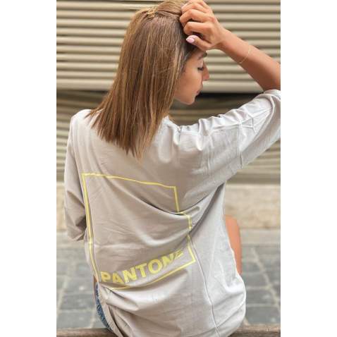 Women Printed Beige Over Fit T-Shirt MG1492 - Bej