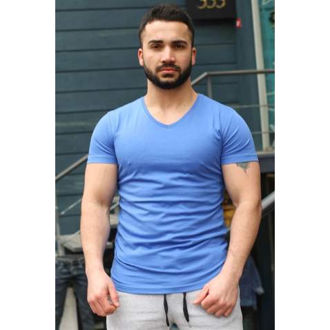 Madmext Blue Basic T-shirt for Men 3005 - Sax mavi