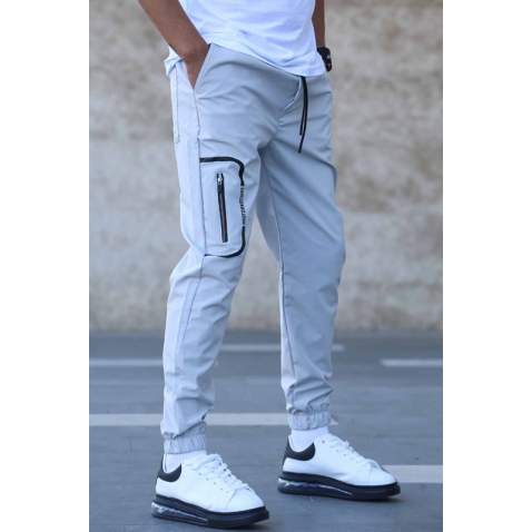 Boyalı Gri Paraşüt Kumaş Cep Detaylı Jogger Pantolon 5483 - Boyalı gri