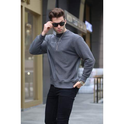 Smoke Gray Basic Sweatshirt 6010 - Füme