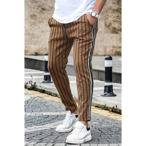 Madmext Camel Striped Sweatpants 4205 - Camel