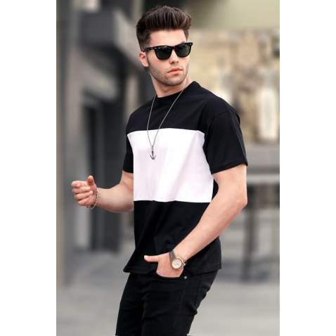 Men Embroided Black Over Fit T-Shirt 5886 - Siyah