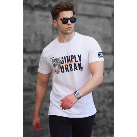 Madmext Men Printed White T-shirt 5252 - Beyaz