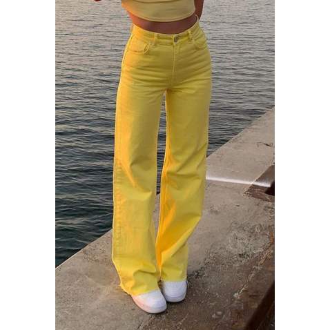 Yellow High Waist Basic Palazzo Jeans MG1547 - Sarı