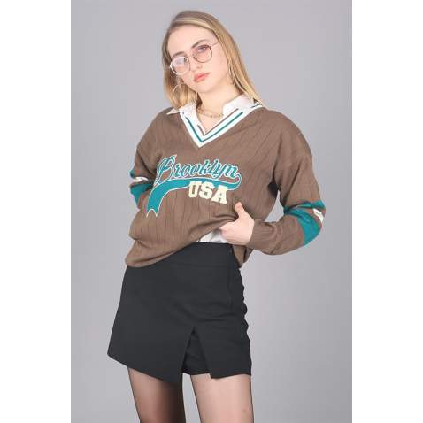 Mad Girls Brown Sweater MG1279 - Kahverengi