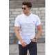 Madmext Men Striped White Polo T-shirt 5238 - Beyaz