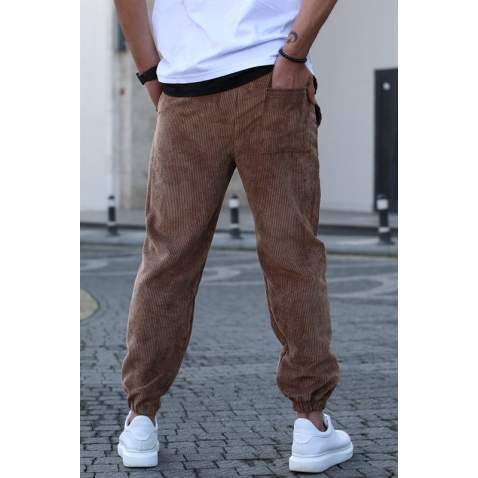 Men Brown Velvet Sweatpants 5466 - Kahverengi