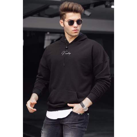 Madmext Basic Black Men Hooded Sweatshirt 4767 - Siyah