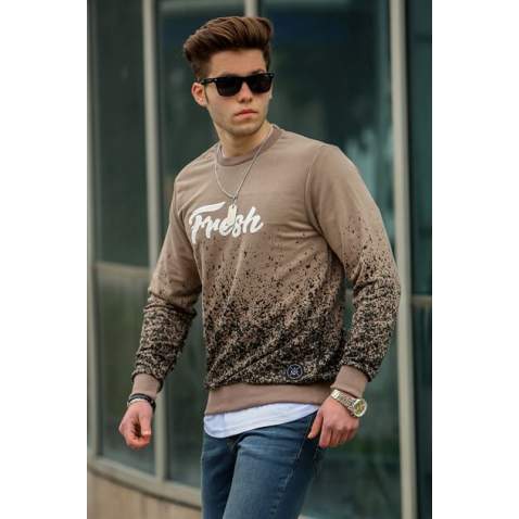 Camel Baskılı Bisiklet Yaka Sweatshirt 2791 - Camel