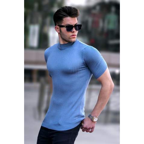 Madmext Indigo Knitwear With Roll Neck T-shirt 4604 - İndigo