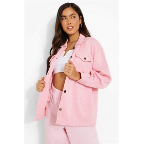 Mad Girls Oversize Soft Pink Woolen Jacket Mg1199 - Pudra