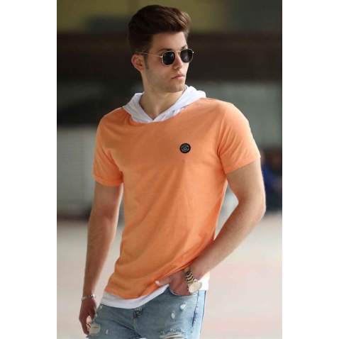 Madmext Orange Basic T-shirt with Hood for Men 4544 - Turuncu