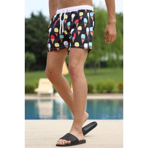 Madmext Black Printed Swim Wear Short 2639 - Siyah