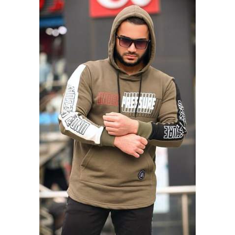 Kapşonlu Baskılı Sweatshirt Haki 2799 - Haki