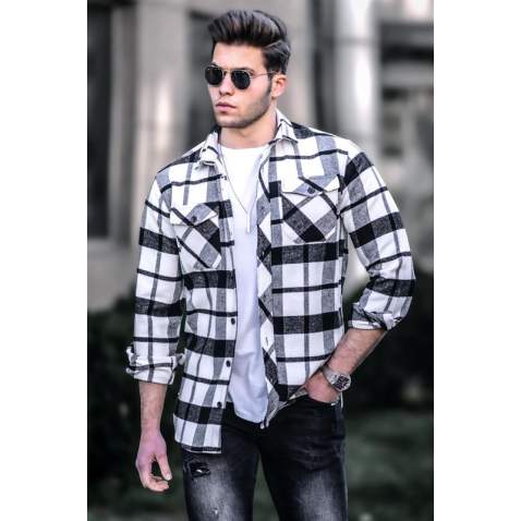 Madmext Men White Lumberjack Shirt 4950 - Beyaz