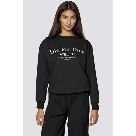 Mad Girls Black Printed Women Sweatshirt MG775 - Siyah