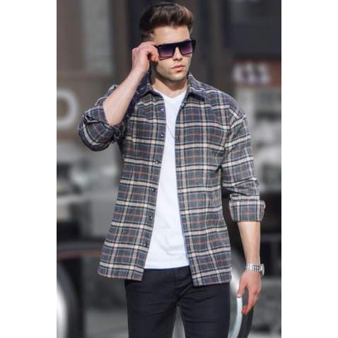 Anthracite Regular Fit Plaid Shirt 5554 - Antrasit