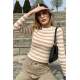 Women Crewneck Camel Striped Sweater - Camel