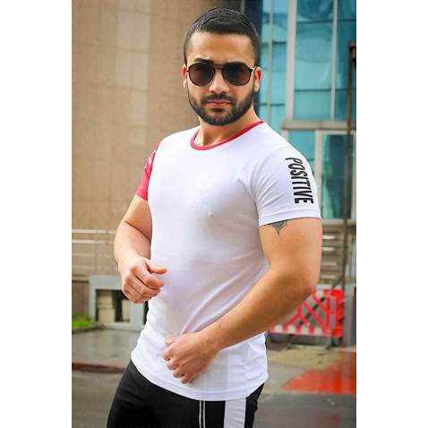 Madmext White Printed T-shirt for Men 4021 - Beyaz