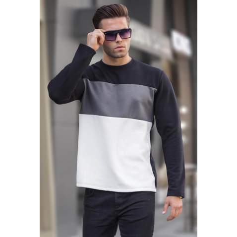 Black Color Block Printed Sweatshirt 6015 - Siyah