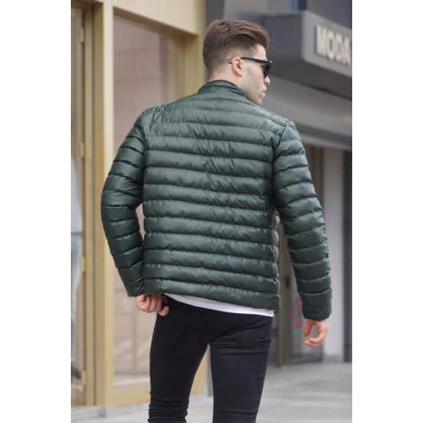 Khaki Green Basic Leather Jacket 9098 - Haki yeşili