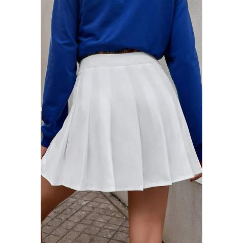 Women White Pleated Basic Mini Skirt MG1455 - Beyaz