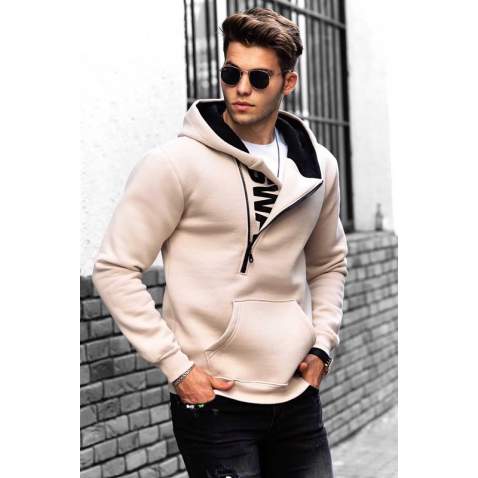 Madmext Men Beige Hoodie Sweatshirt 1767 - Bej