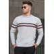 Madmext Men Striped White Sweater 5160 - Beyaz