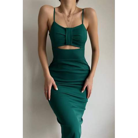 Mad Girls Dark Green Strap Dress MG1438 - Koyu yeşil