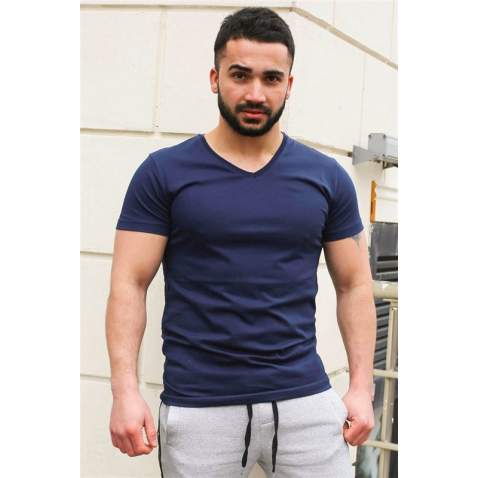 Madmext Navy Blue Basic T-shirt for Men 3005 - Lacivert