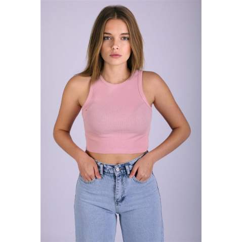 Mad Girls Soft Pink Crop Top MG1113 - Pudra