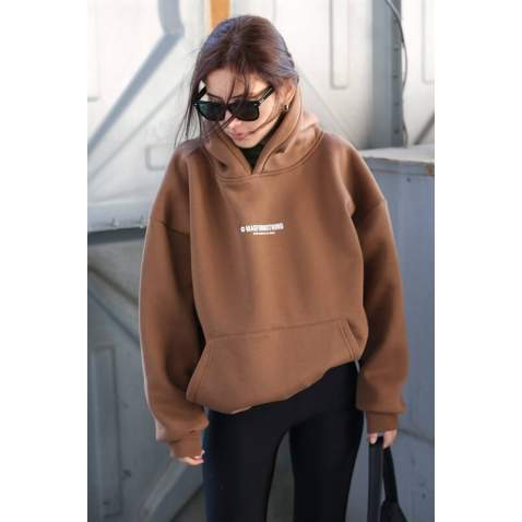 Mad Girls Brown Printed Oversize Sweatshirt MG1287 - Kahverengi