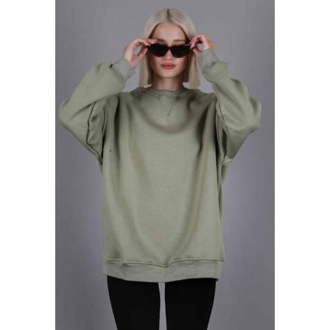 Mint Yeşili Kaşkorse Detaylı Bisiklet Yaka Sweatshirt MG1567 - Mint yeşili