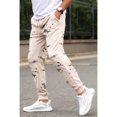 Madmext Printed Beige Sweatpants For Men 5430 - Bej