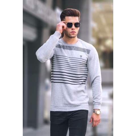 Gray Striped Knitwear Sweater 5961 - Gri