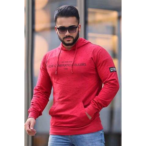 Madmext Red Printed Hoodie 4125 - Kırmızı