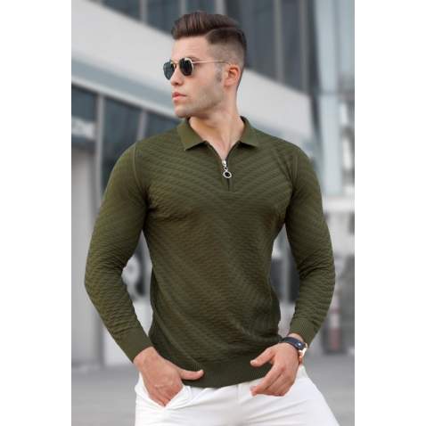 Madmext Men Khaki Knitted Sweater 5605 - Haki