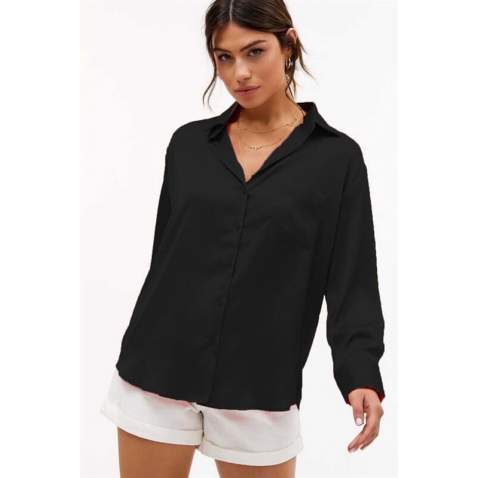 Mad Girls Black Satin Shirt MG1104 - Siyah