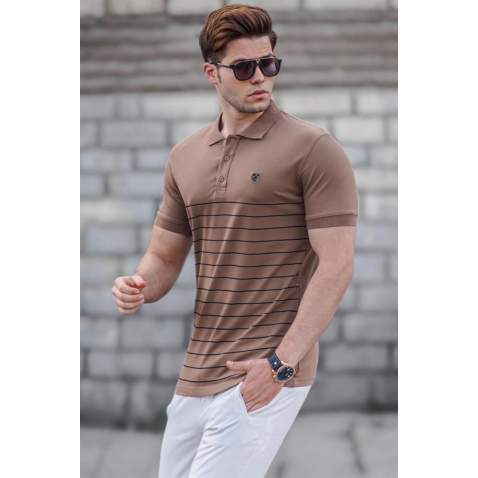 Madmext Men Striped Brown Polo T-shirt 5238 - Kahverengi