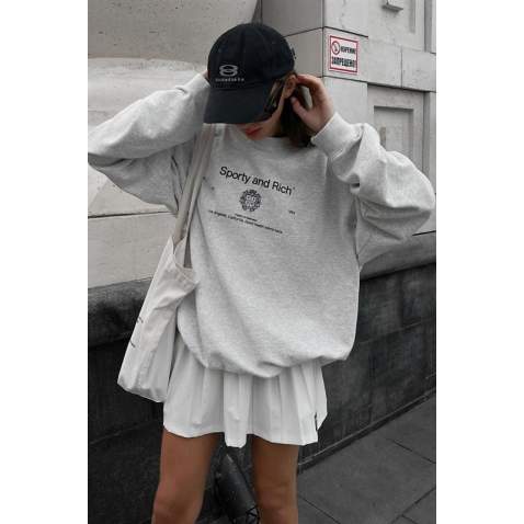 Karmelanj Bisiklet Yaka Baskılı Oversize Kadın Sweatshirt MG1577 - Karmelanj